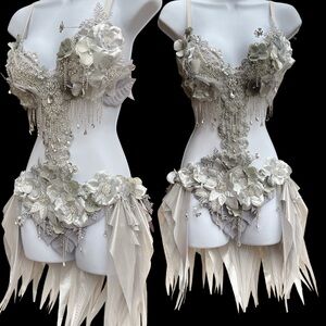 Dripping in Silver Diamond Fairy Monokini Bodysuit Dress Cosplay Costume